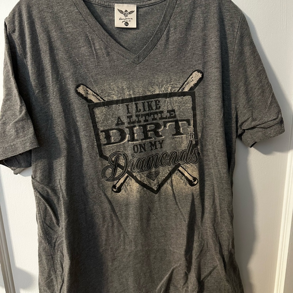 Atx Mafia Charcoal V-Neck Tee with Logo Tag